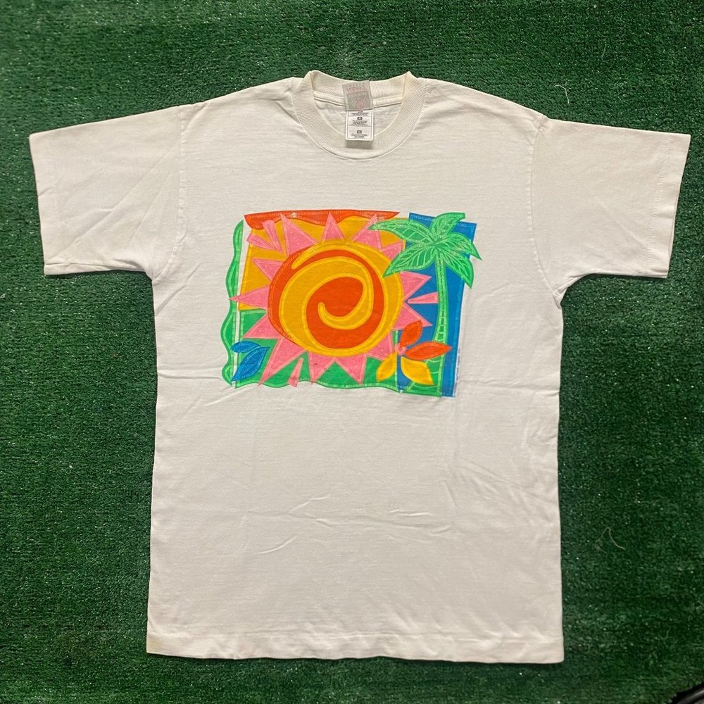 Vintage 90s Tropical Sun T Shirt Beach Single Stitch Colorful